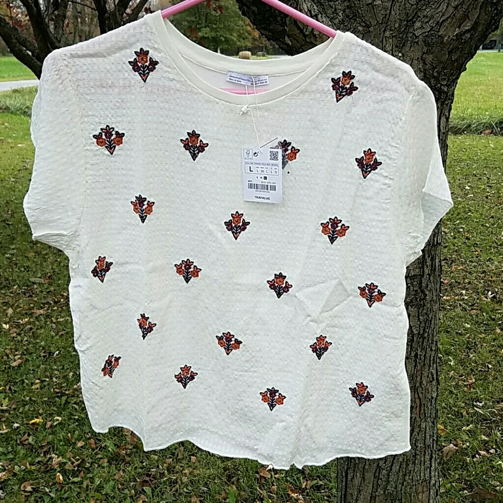 {Zara} Beaded And Embroidered Tee