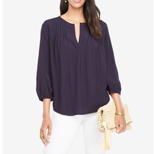 NWT Ann Taylor navy blue blouse long sleeve