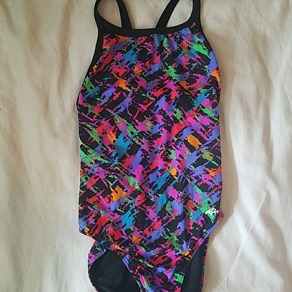 Worn once! Colorful Dolphin polyester suit size 32