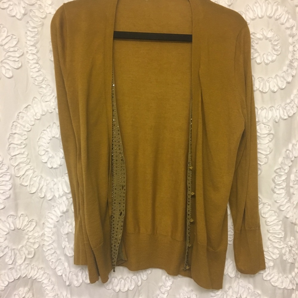J. Crew Tan / Gold Beaded Cardigan