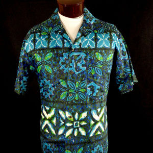 Vintage Likeke Blue Polished Cotton Hawaiian Shirt