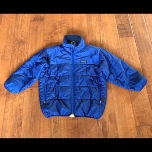 Used Patagonia blue puffy jacket kids small.