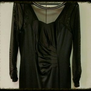 NWT Black Satin Evening Gown with Brilliant Jewels