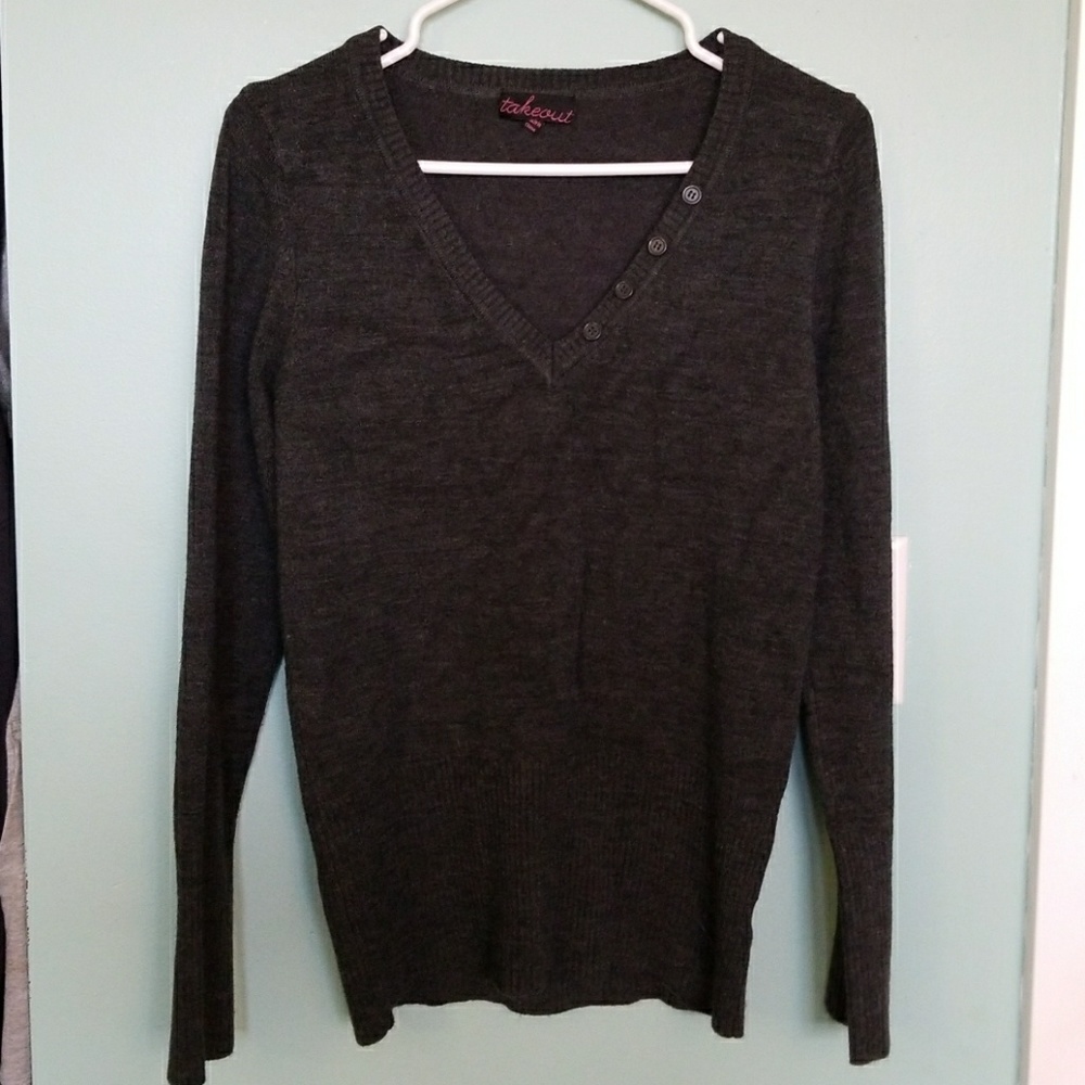 Dark grey V-neck sweater