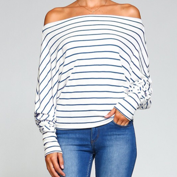 Tops - Small Off-the-Shoulder Blue Stella Stripe Top
