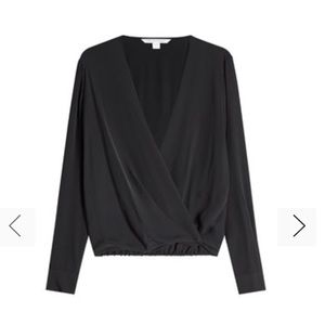 DVF black draped blouse