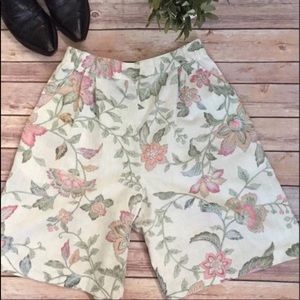 Vintage High Waisted Floral Linen Look Shorts 8 8P