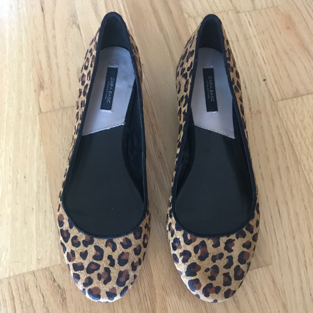 Zara Leopard Flat Metallic Gold Heels