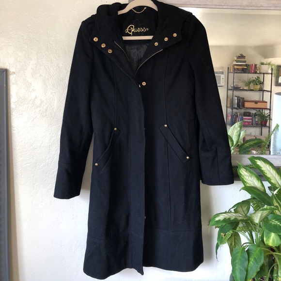 Guess Jackets & Blazers - Black guess fitted knee length pea coat