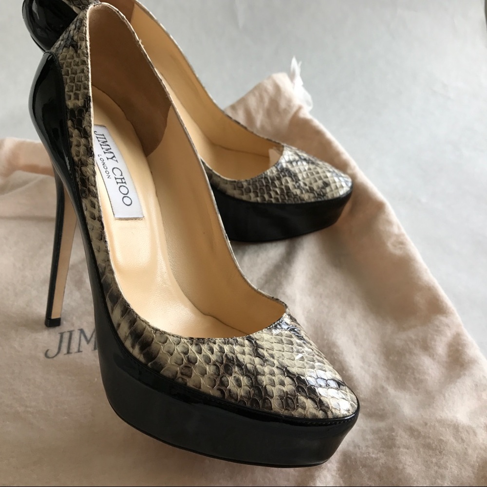 Snakeskin and Patent Jimmy Choo Stilettos