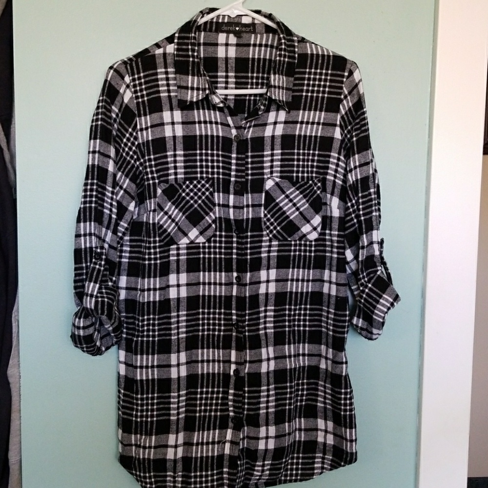 Black & white plaid flannel button down