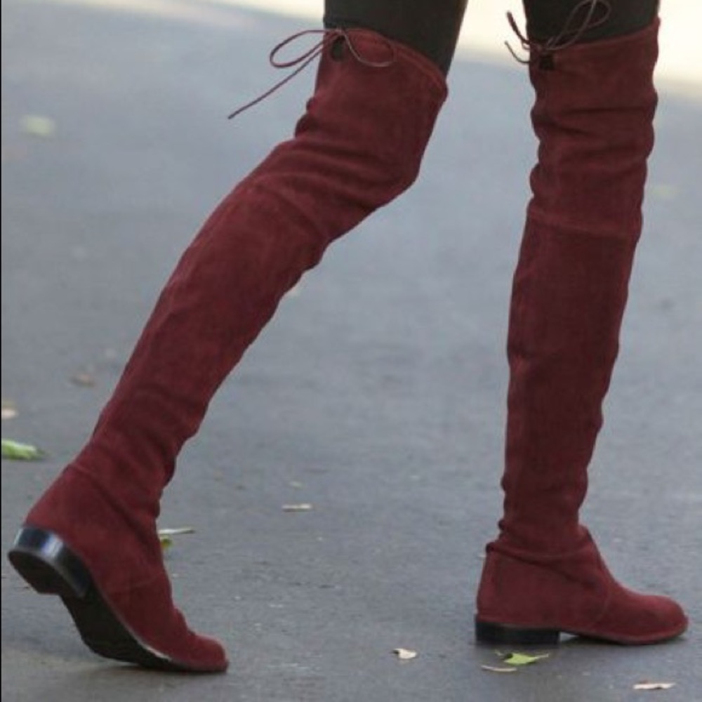 Red Suede Knee High Boots