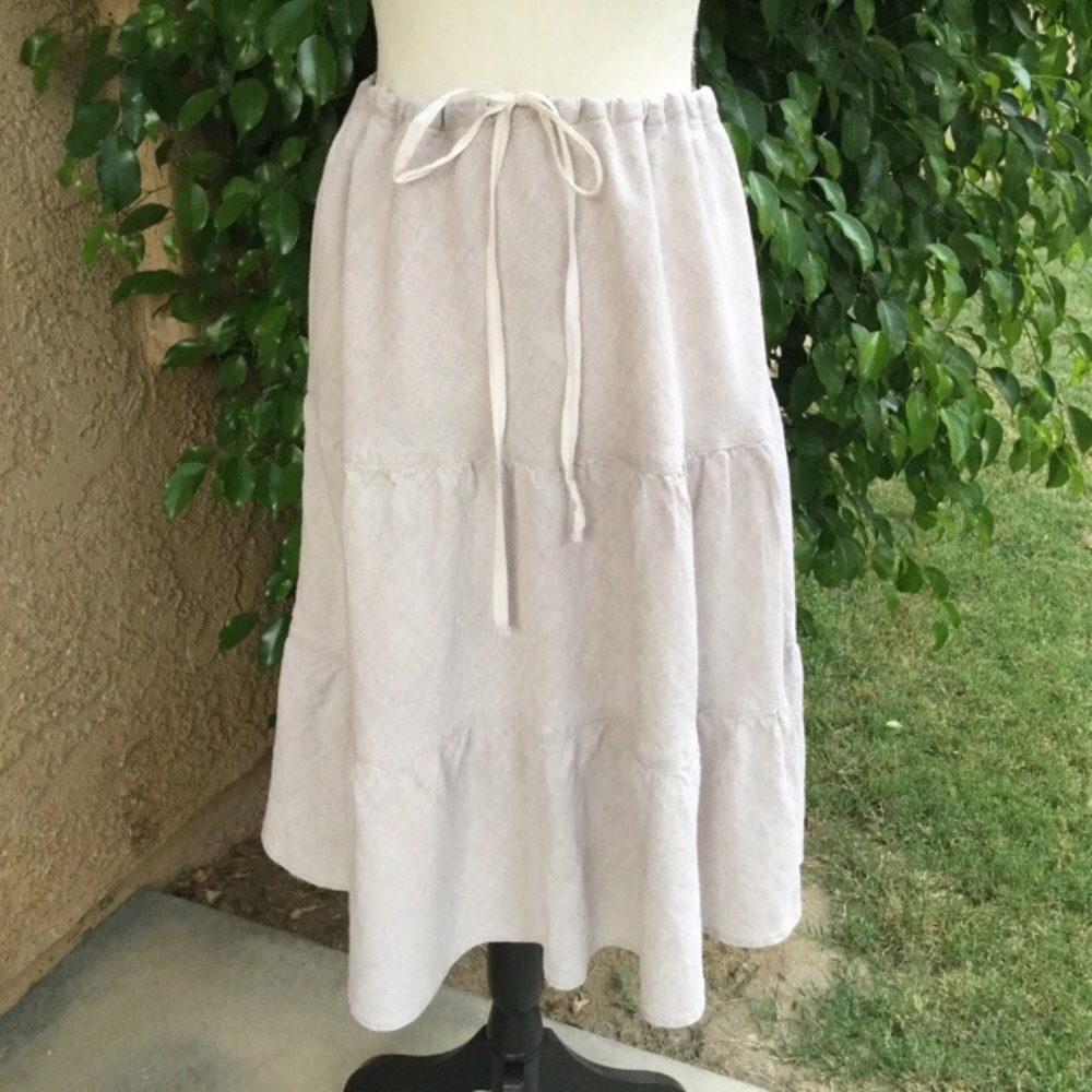Allen Allen Tiered Linen Boho Natural Skirt 3X EUC