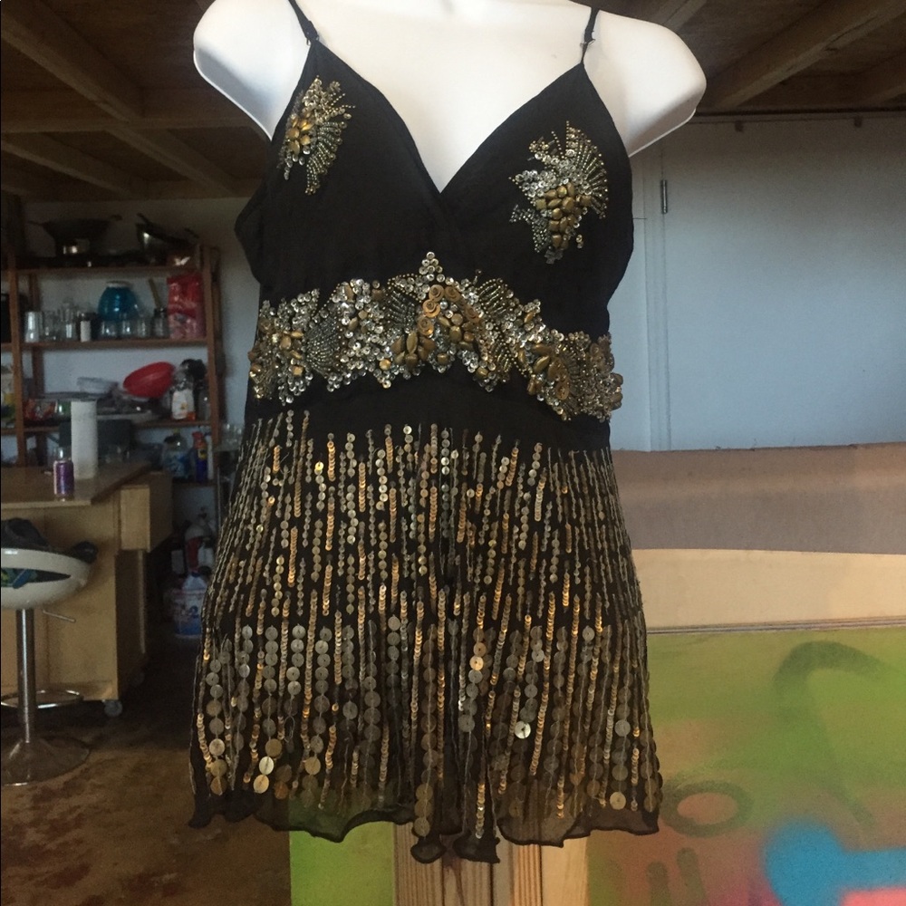 Pinko beaded top shirt Sequin black silver gold