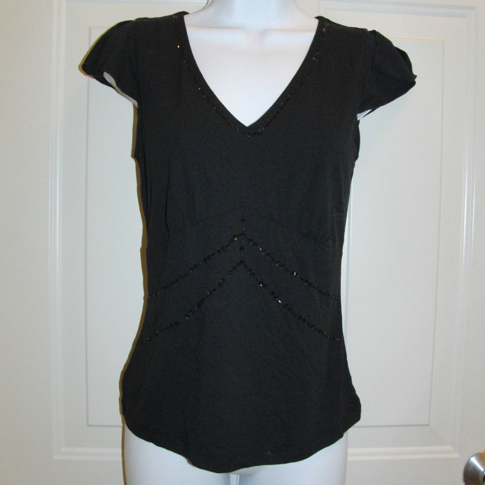 Black Shirt with Black Beads Size XS *EUC