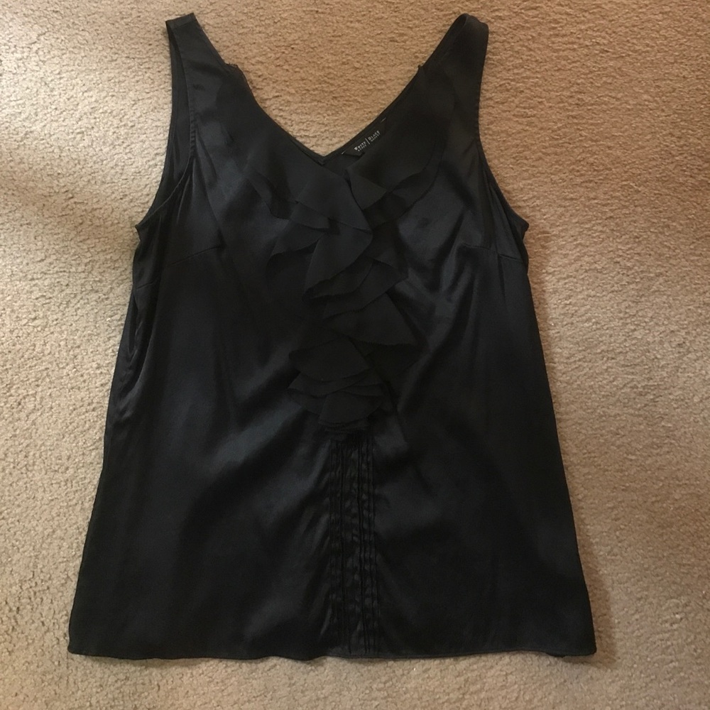 Black ruffle silk tank
