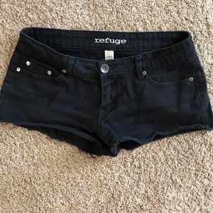 Black, low rise, denim shorts