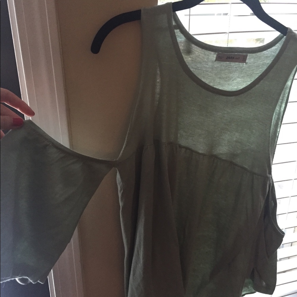 Zara Basic Mint green off the shoulder blouse
