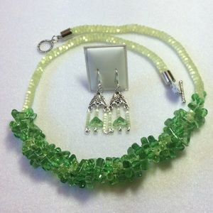 FINAL SALE PRICE Unique Green Limeade Glass Necklace & Earring Set