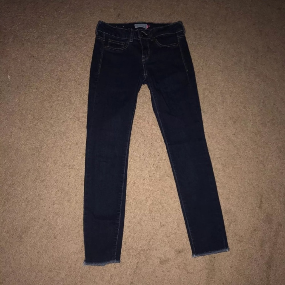 Dark Wash Fringe Ankle Skinny Jeans