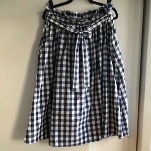 ASOS navy blue gingham midi skirt with belt