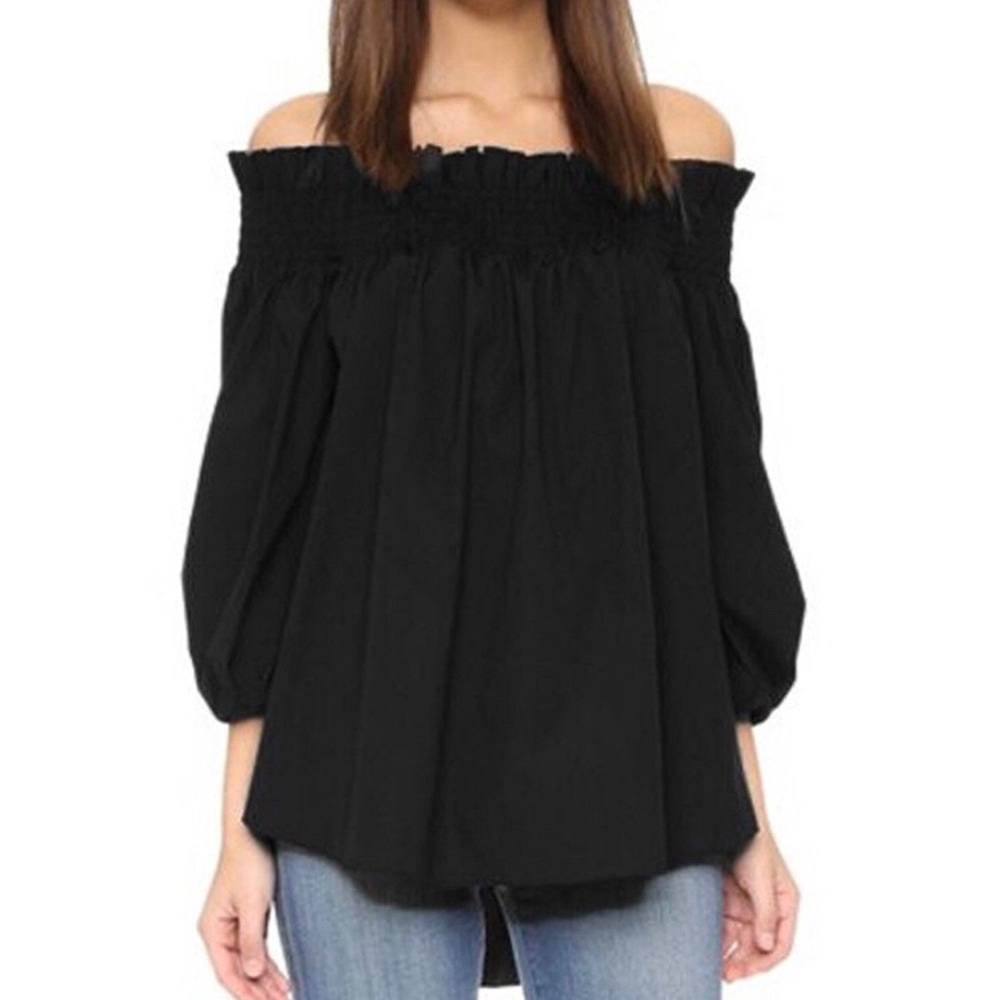 Black Off shoulder loose blouse with 3/4 sleeves