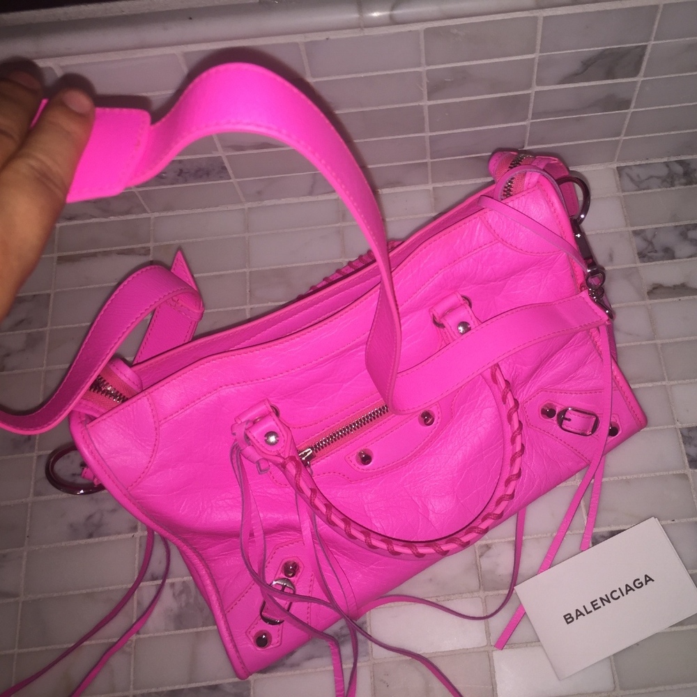Balenciaga 2016 Hot Pink Small City Classic Silver