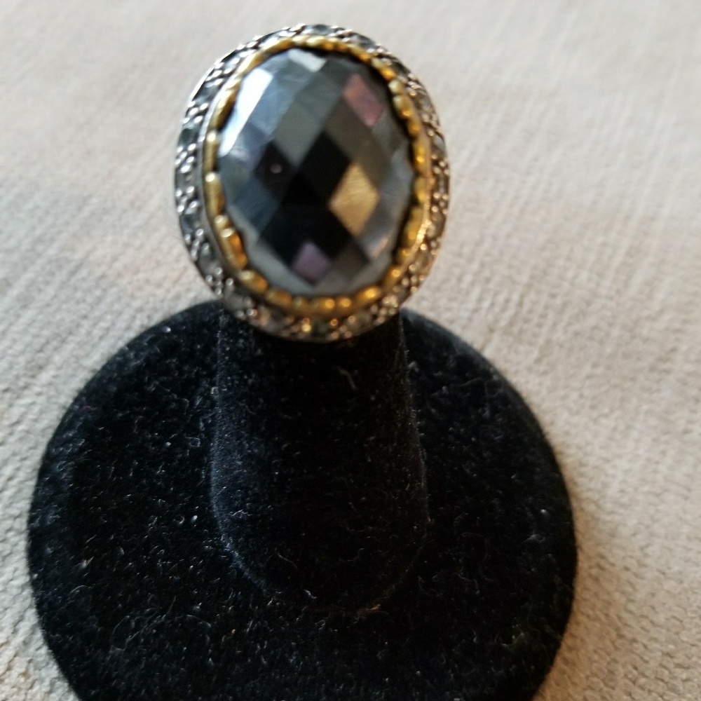 Sipped Empress Hematite, CZ, Sterling Silver Ring
