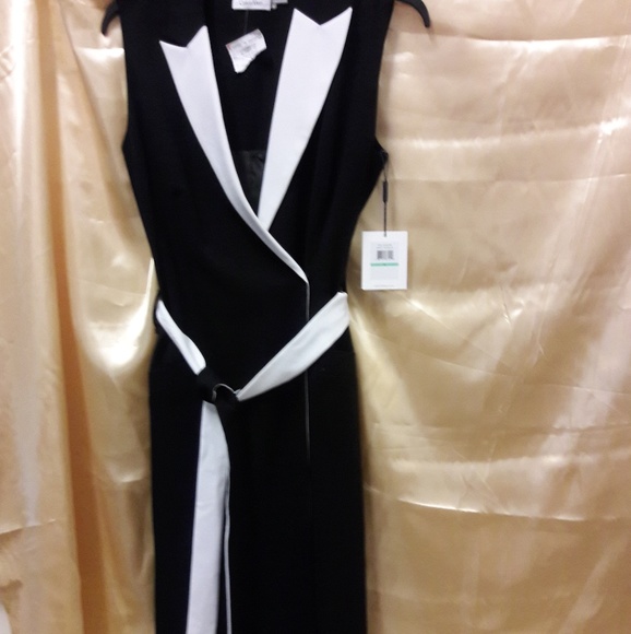 NWT Calvin Klein black & white belted dress - Picture 2 of 8