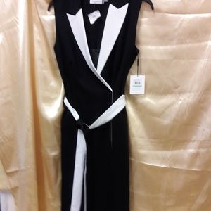 NWT Calvin Klein black & white belted dress