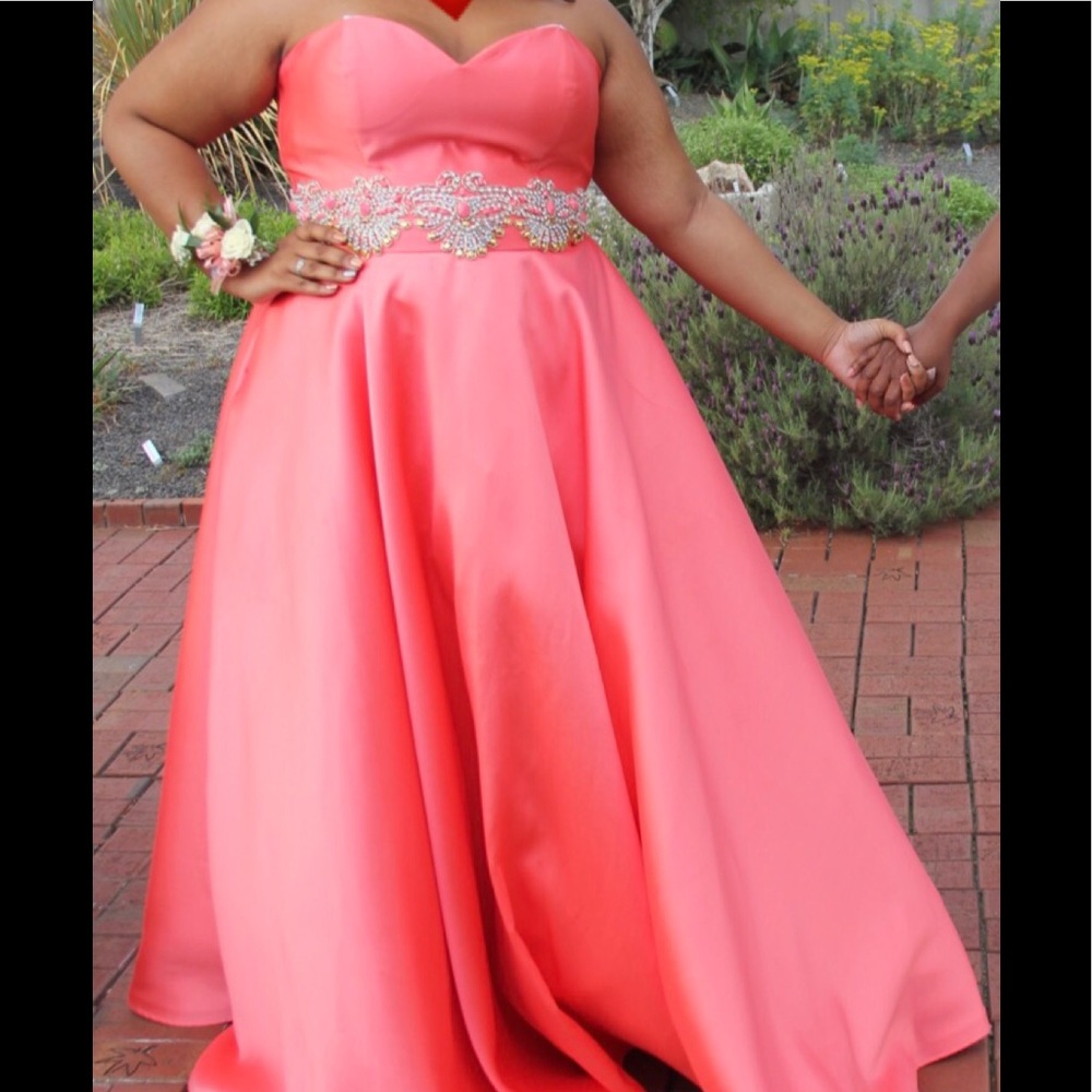 Coral beaded prom dress