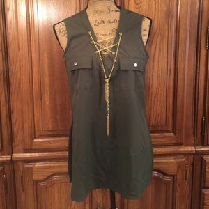 Persaya Olive Slit Side Sleeveless Top