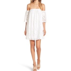 Off shoulder white crochet dress. Leith sz M