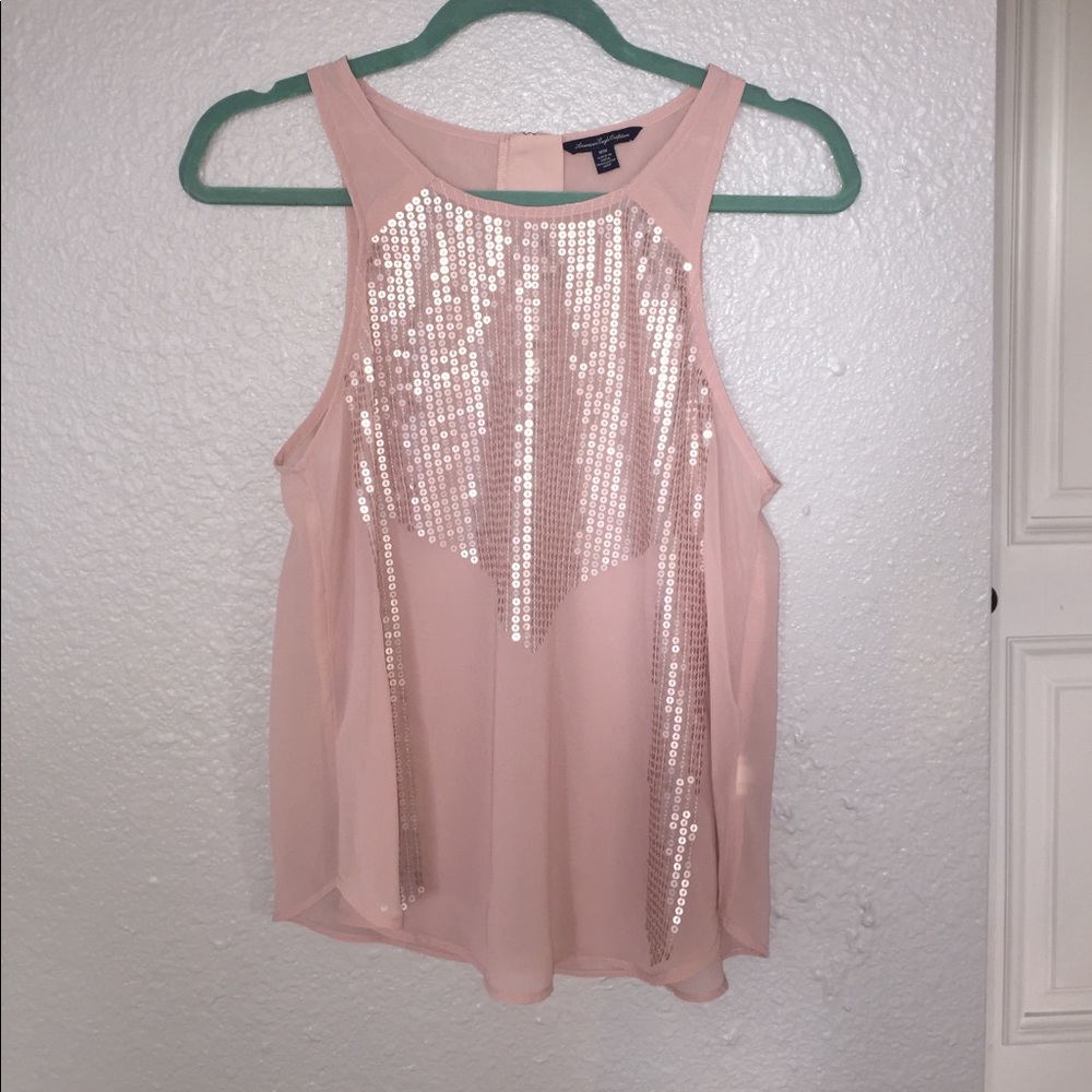 Sleeveless pale pink sequin top