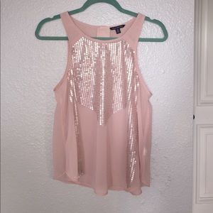 Sleeveless pale pink sequin top
