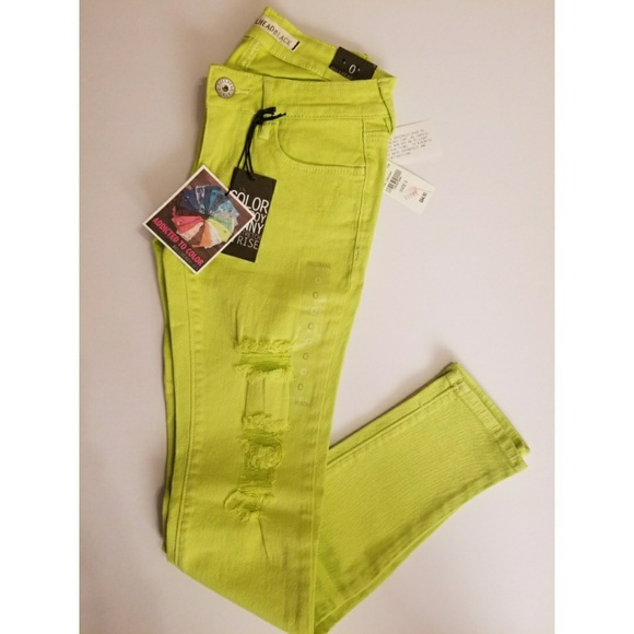 neon green distressed jeans