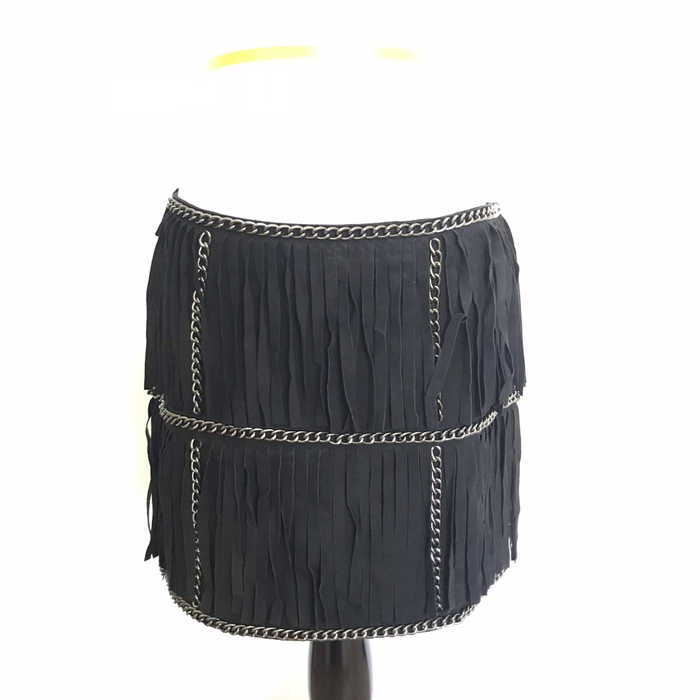 Haute Hippie Black Suede Fringe Chain Size Small