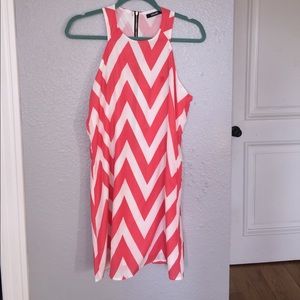 Coral and white chevron dress