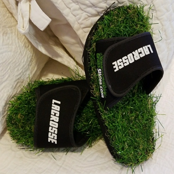 Lacrosse Grass Slides shoes are made from real turf Lacrosse Grass Slides shoes are made from real turf