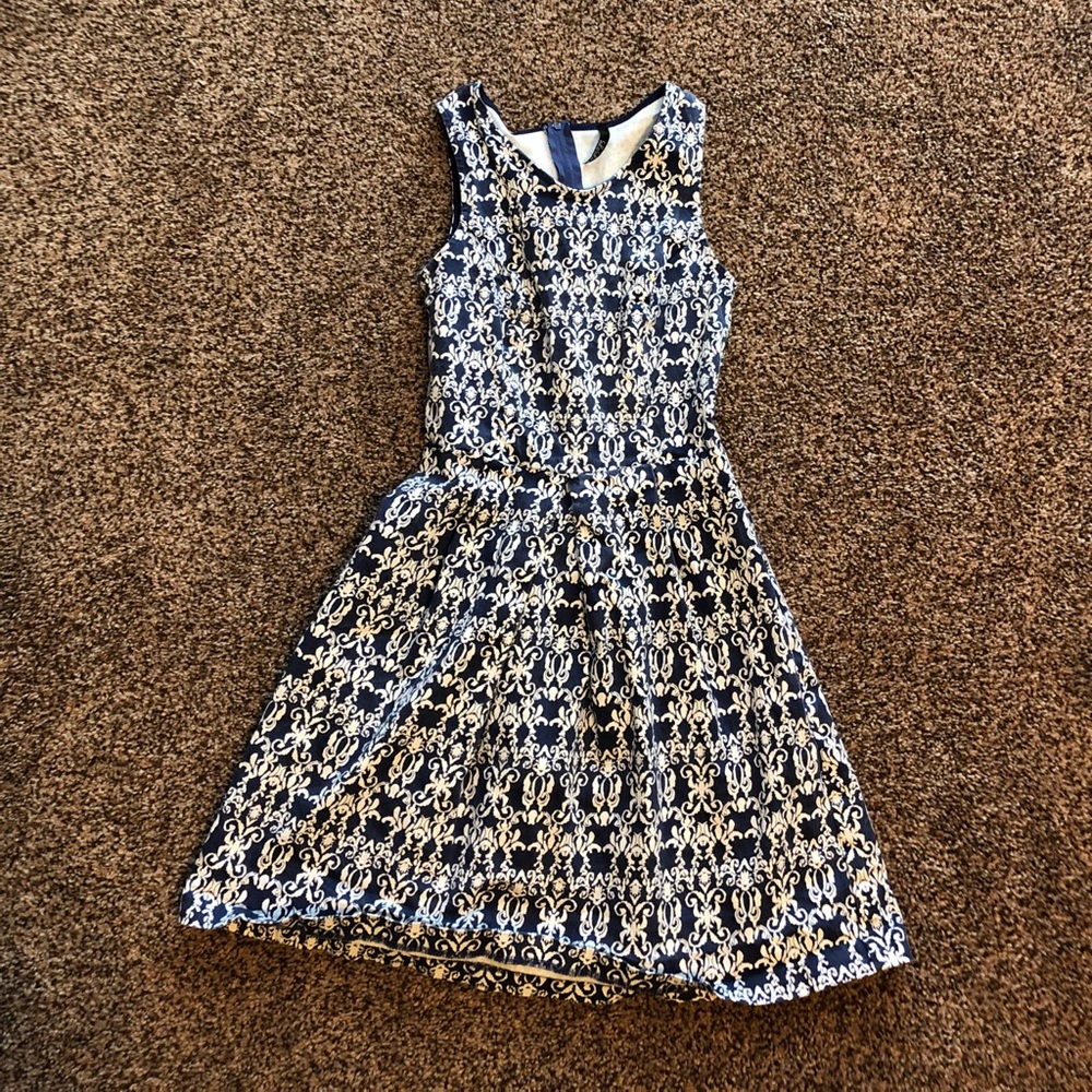 Navy Blue and White Victoria Pattern Dress