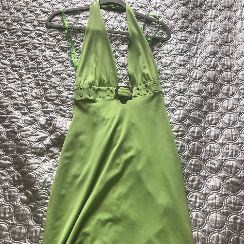 Halter Green Open Back Dress