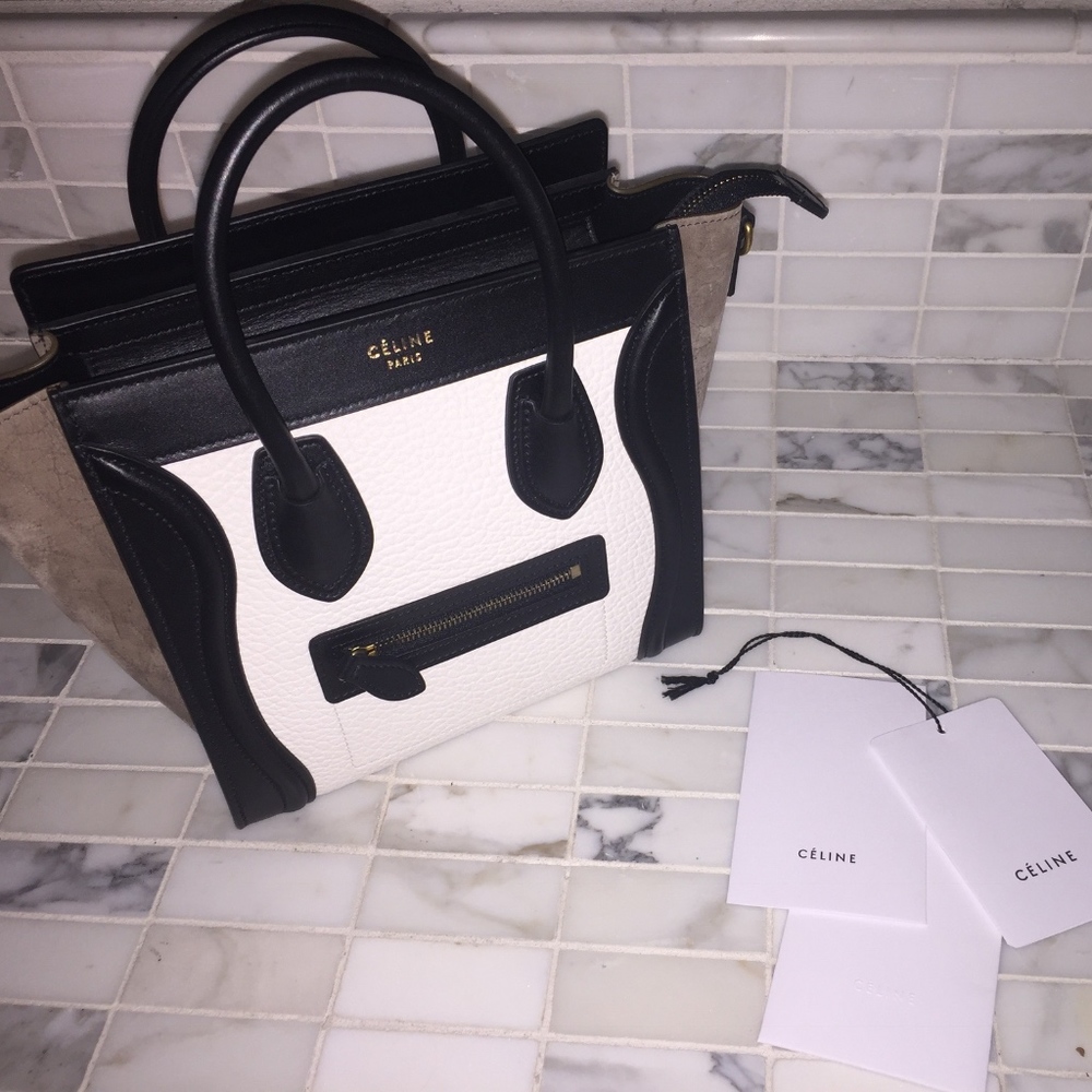 White, Beige and Black Nano Celine Luggage Bag