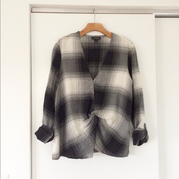 Topshop Tops - TOPSHOP Black White Plaid Twist Knot Front Top 8