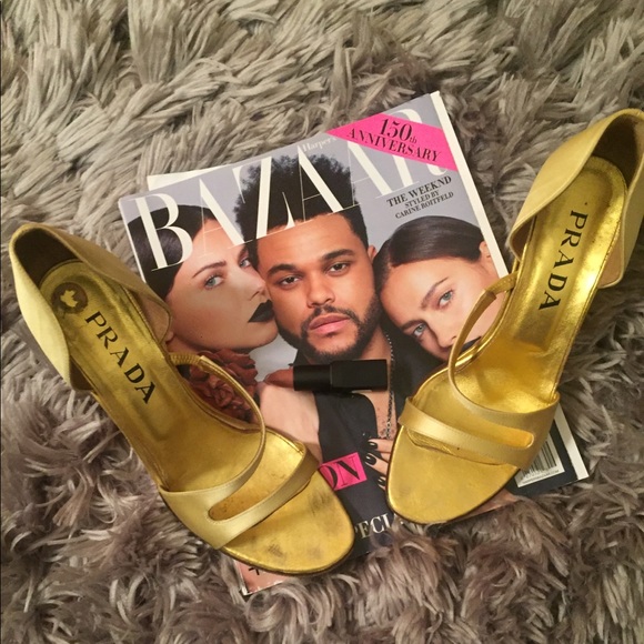 Prada Shoes - PRADA Gold Satin Heels