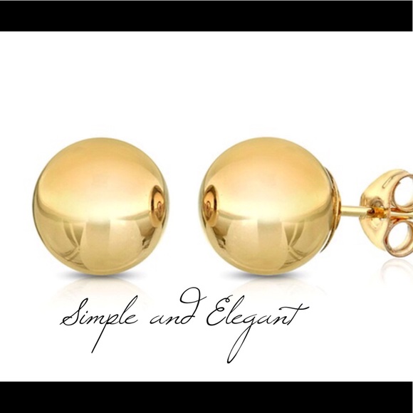 14K Gold Ball Stud Earrings - Picture 2 of 6
