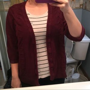 Burgundy 3/4 sleeve cardigan