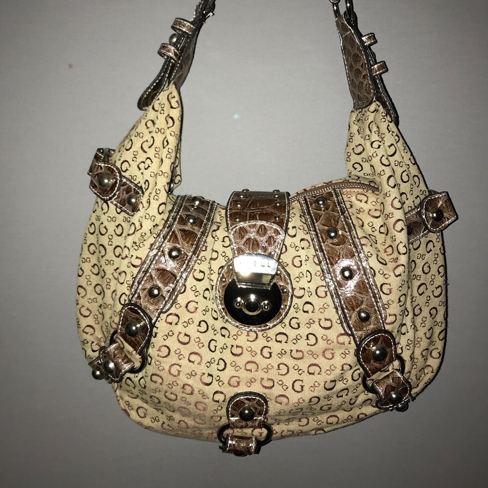 Guess Signature Canvas Hobo Bag.