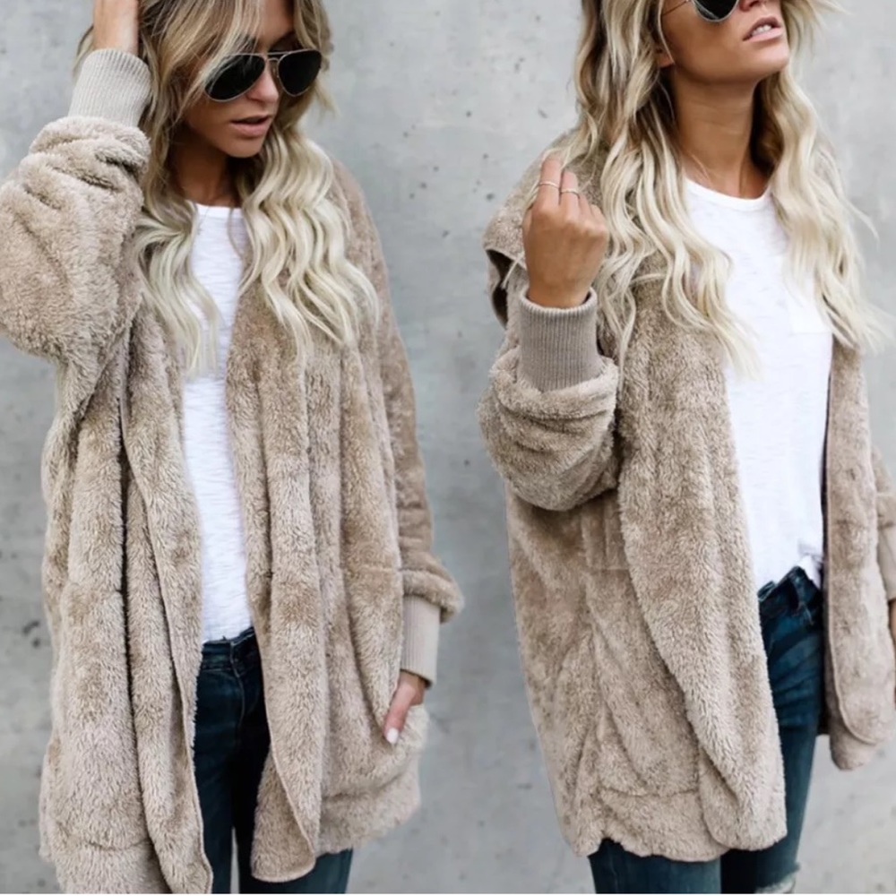 BRAND NEW SUPER CUTE FUZZY FAUX FUR FLEECE COAT