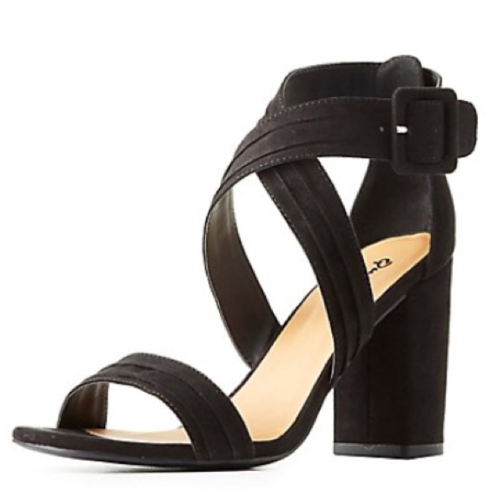 Qupid crisscross block heels