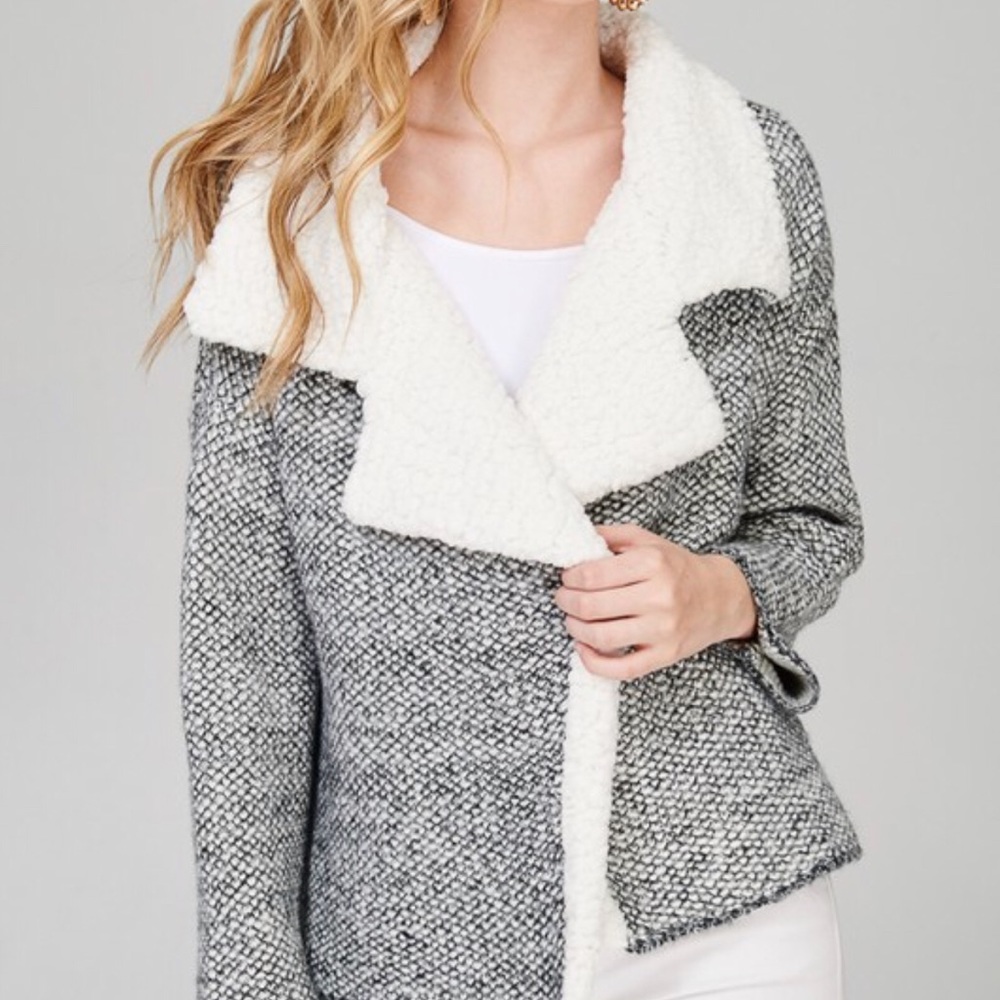 shearling Tweed Sweater Moto Jacket - Picture 6 of 6